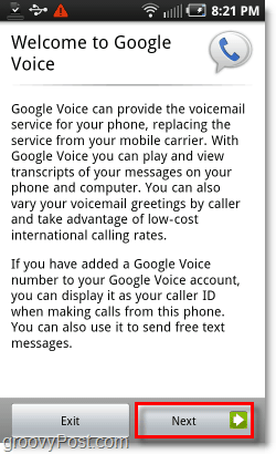 Google Voice på Android Mobile velkomstskærm