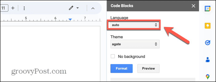 google docs kode blokerer sprog