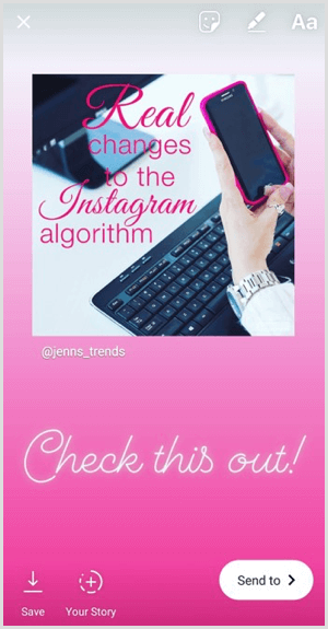 Føj tekst, klistermærker eller andre komponenter til et videredelt indlæg i din Instagram-historie.