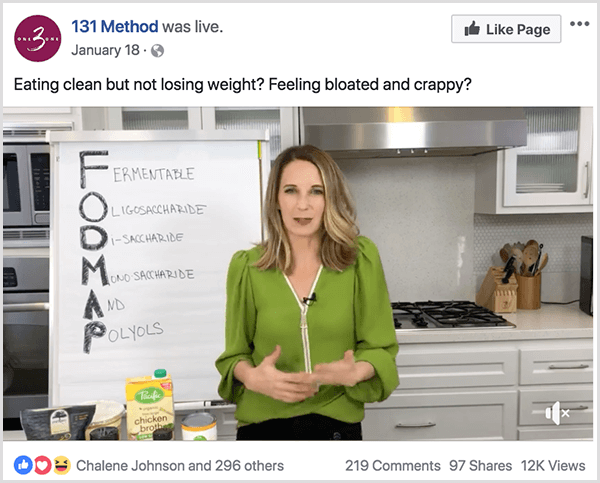 131-metoden Facebook-side sender en video om ren spisning.