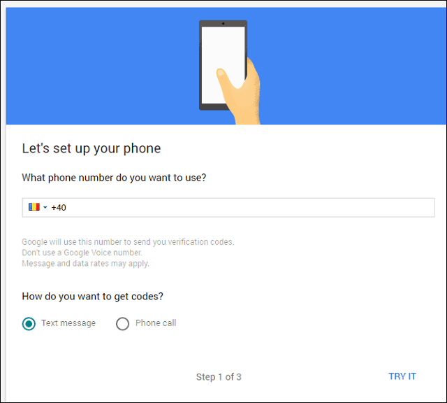 Google 2-trins bekræftelsestekst