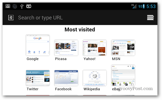 Indstil standard Android-browsers hjemmeside til de mest besøgte steder