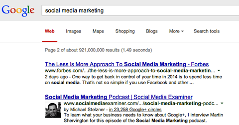 social media marketing søgning på google +