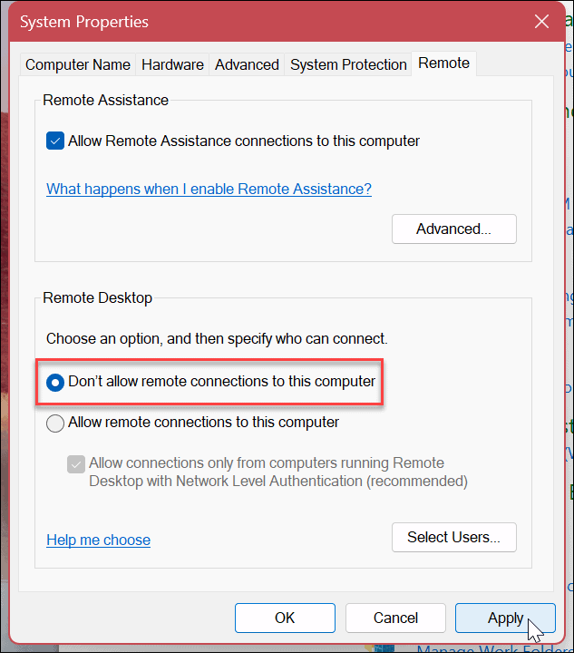 Deaktiver Remote Desktop på Windows 11
