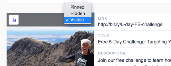 Link i profil giver dig mulighed for at indstille links til synlige, skjulte eller fastgjorte.