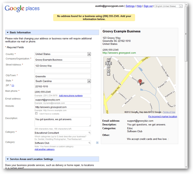 oprette en ny lokal kort for Google Maps