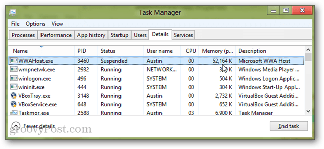 Task Manager WWAhost.exe