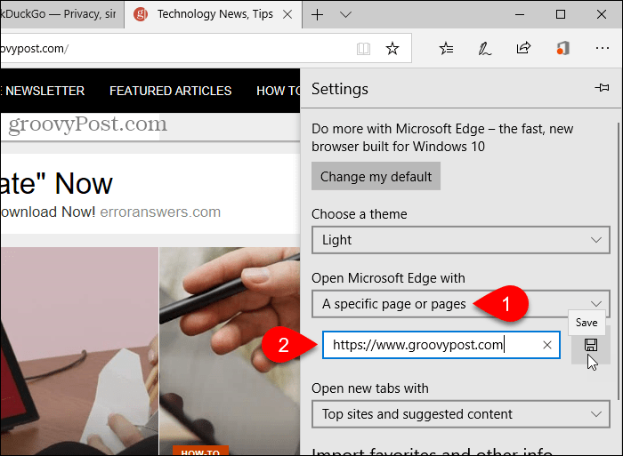 Gem en URL til Open Microsoft Edge med mulighed