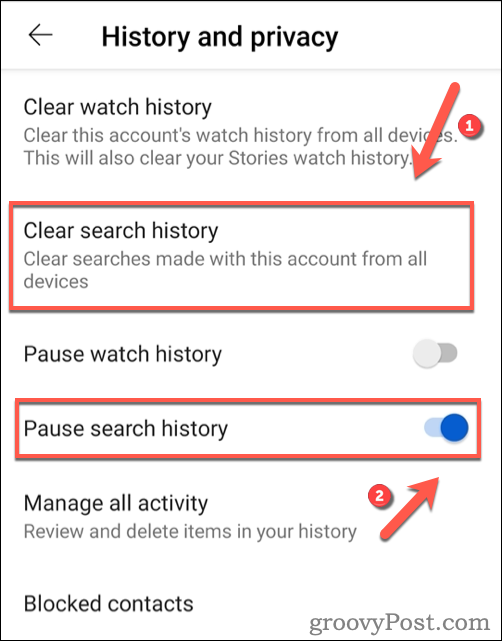 Rydning af YouTube-søgehistorik på Android