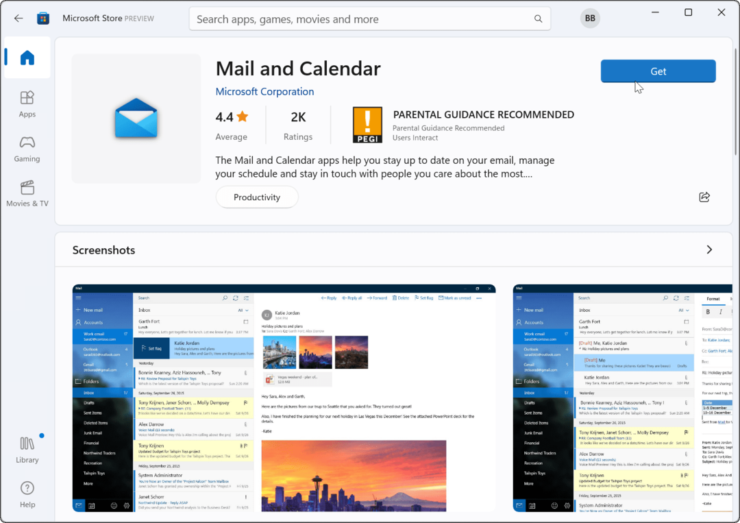 geninstaller Mail-appen Microsoft Store
