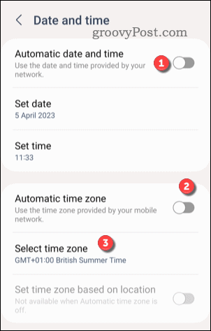 Indstil tilpasset tidszone på Android