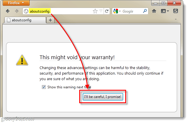 Firefox konfigurationsmenu annullerer muligvis din garanti