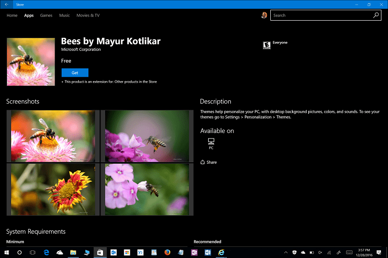 Temaer, Windows 10-skabere-opdatering, personalisering, kontrolpanel