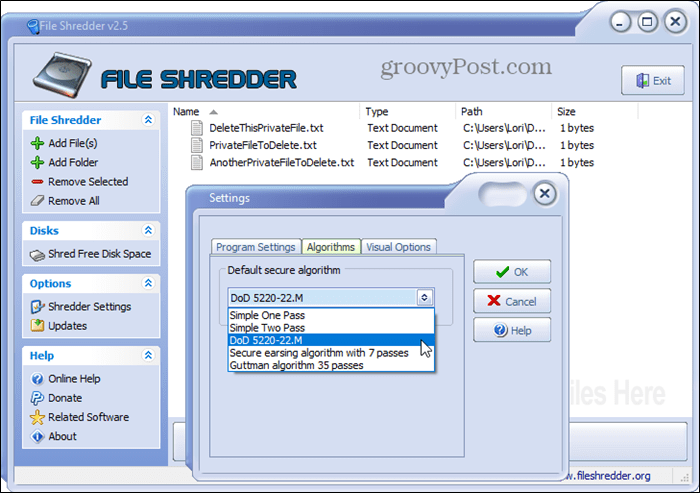 File Shredder sikker sletningsværktøj til Windows