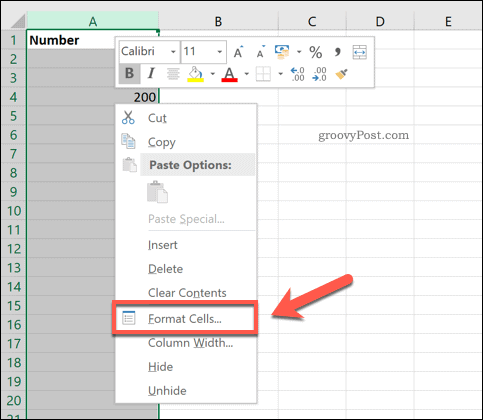 Excel Format celler indstilling