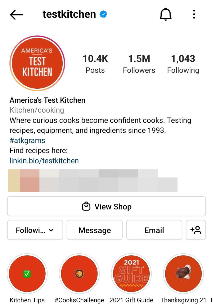billede af Instagram virksomhedsprofil optimeret til søgning