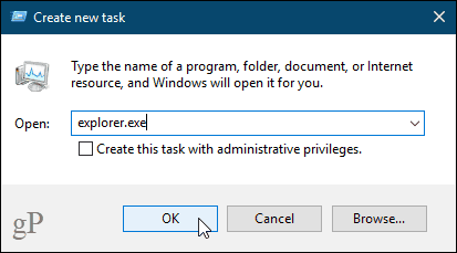 Opret ny opgavedialogboks i Windows 10 Task Manager