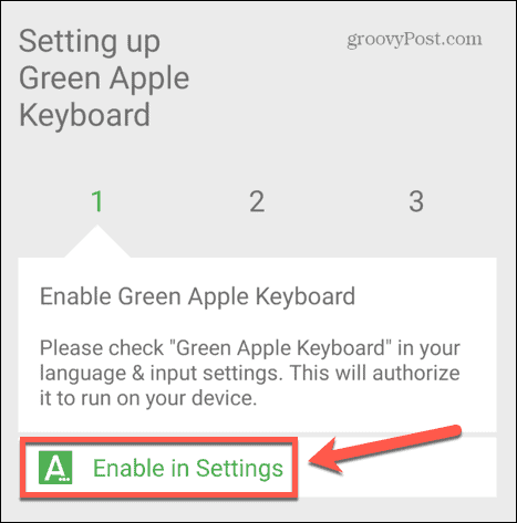 grønt æble tastatur aktiveret i indstillinger