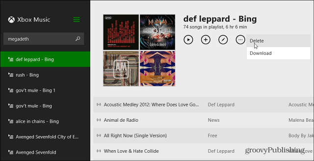 Slet afspilningsliste Xbox Music