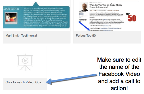 Når du føjer Facebook-videolinks til din profil, skal du redigere titlen for at inkludere en opfordring til handling for at se videoen.