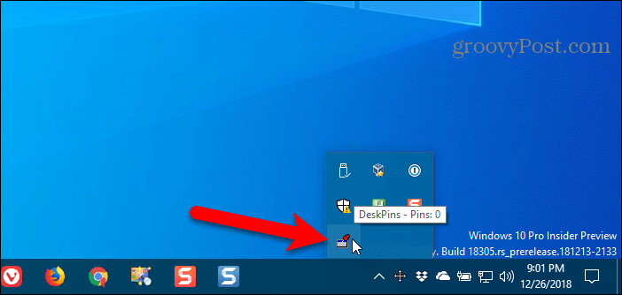 Klik på DeskPins-ikonet i Windows-systembakken for at få en pin