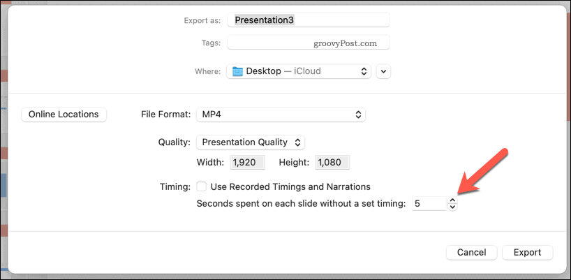 Brug af manuelle timings til en eksporteret video i PowerPoint på Mac