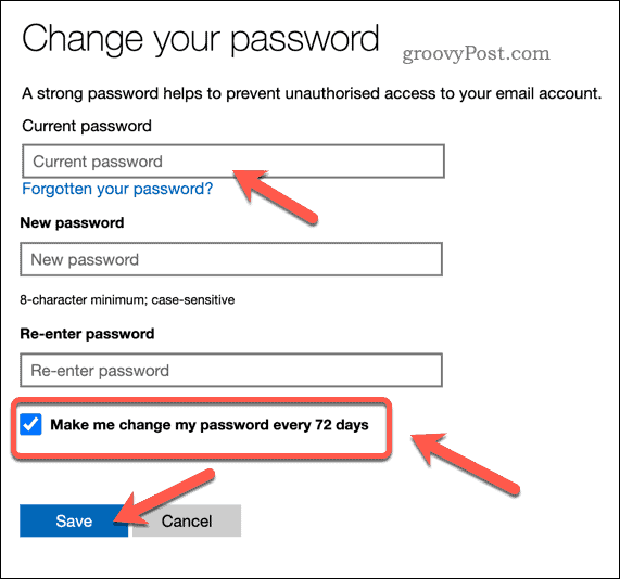 Indstil adgangskodeudløb på en Microsoft-konto