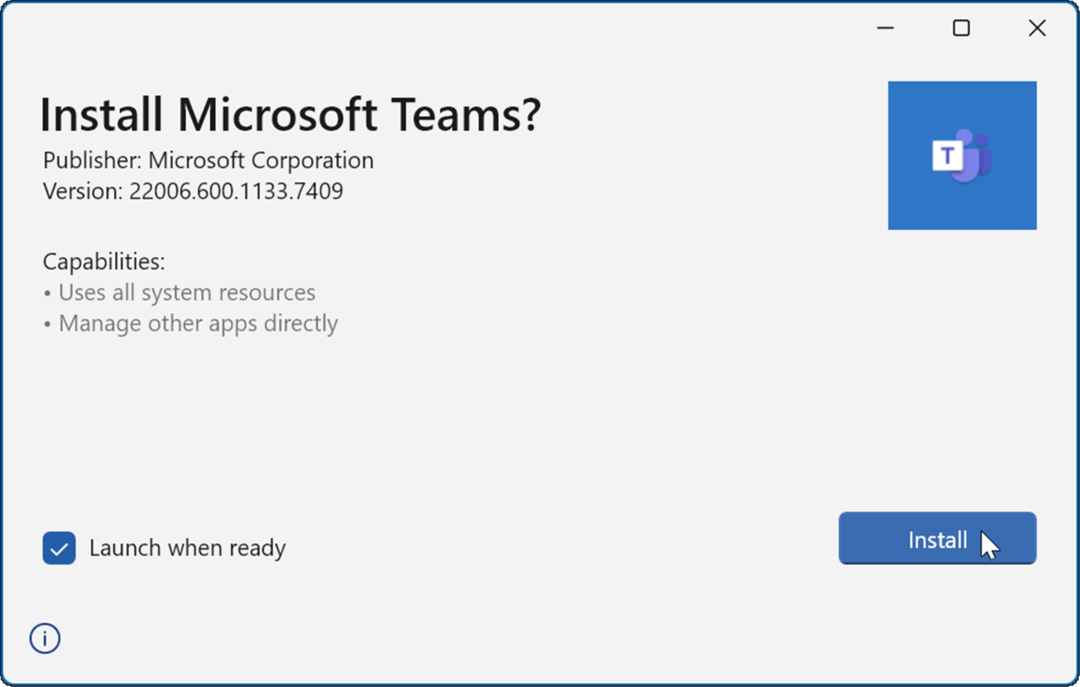 installer Microsoft-teams, der ikke indlæses