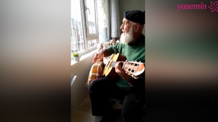 Bedstefar spiller og fortæller 'Ah lie world' med guitar!
