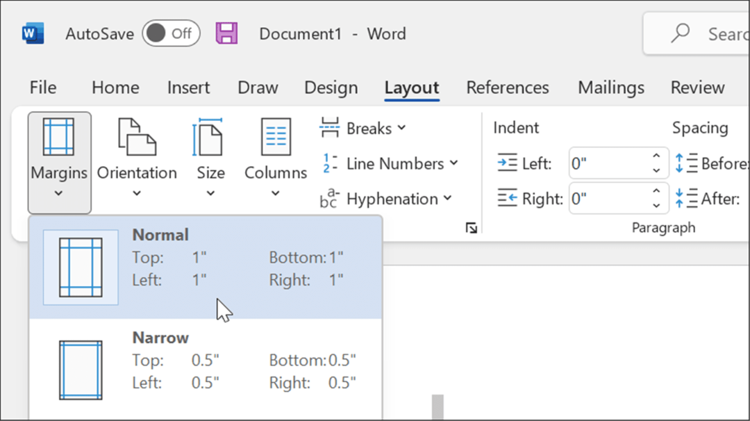 layout Margins format apa stil i Microsoft Word