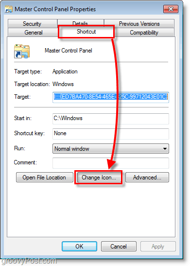 Windows 7-skærmbillede - hvordan ændres ikonet for en genvej