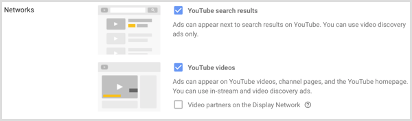 Netværksindstillinger til Google AdWords-kampagne.