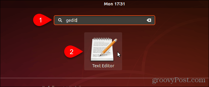 Søg efter og åbn gedit i Ubuntu