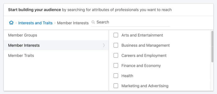 målrette LinkedIn-annoncer efter medlemsinteresser
