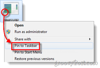 fastgør exe-filen til proceslinjen windows 7