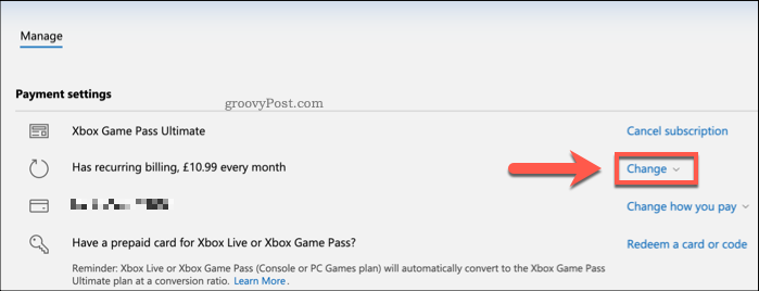 Ændring af et Xbox-abonnement
