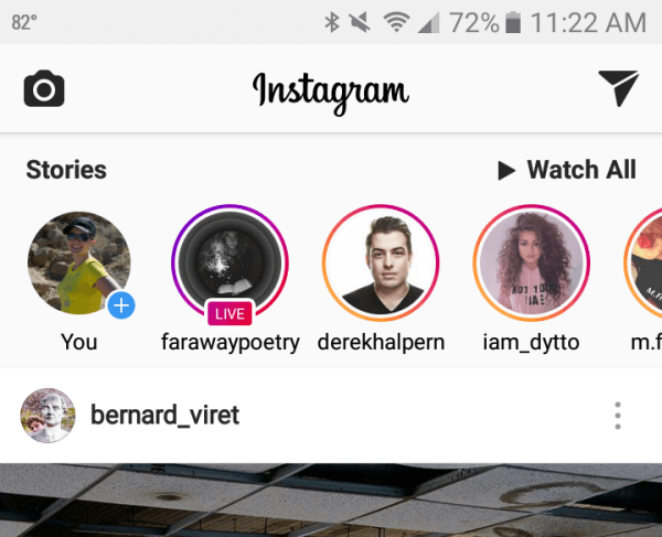 Instagram-historier vises øverst i dit nye feed.