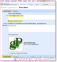 Del invitation til logon påkrævet Picasa Webalbum:: groovyPost.com