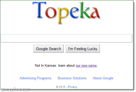 google med det nye topeka-logo på deres hjemmeside