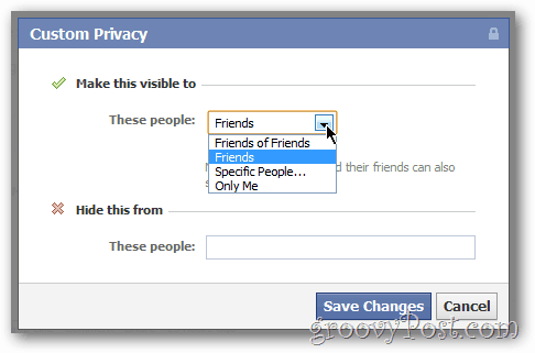 Tilpasset deling af personlige oplysninger til Facebook-opdateringer og -foto