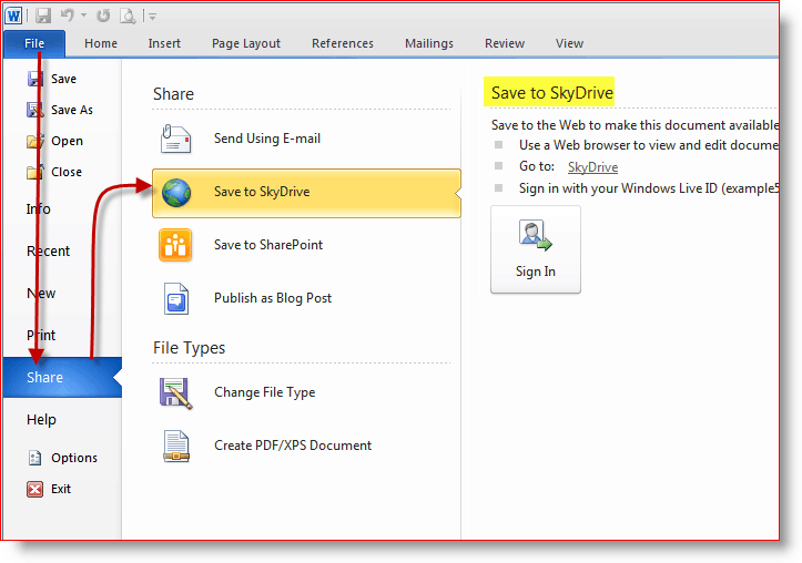 Gem dokumenter på SkyDrive online-lager