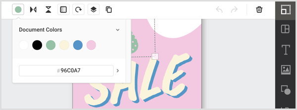 Vælg et element i dit Easil-design, og vælg en farve fra værktøjslinjen.