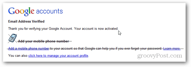 google-kontos e-mail-adresse verificeret