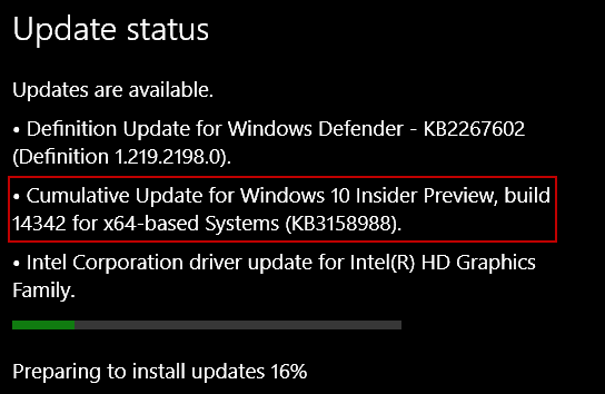 KB3158988 Update Preview Build 14342