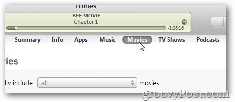 Klik på filmknap i itunes