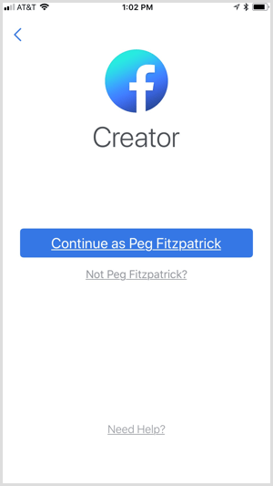 Facebook Creator-app log ind