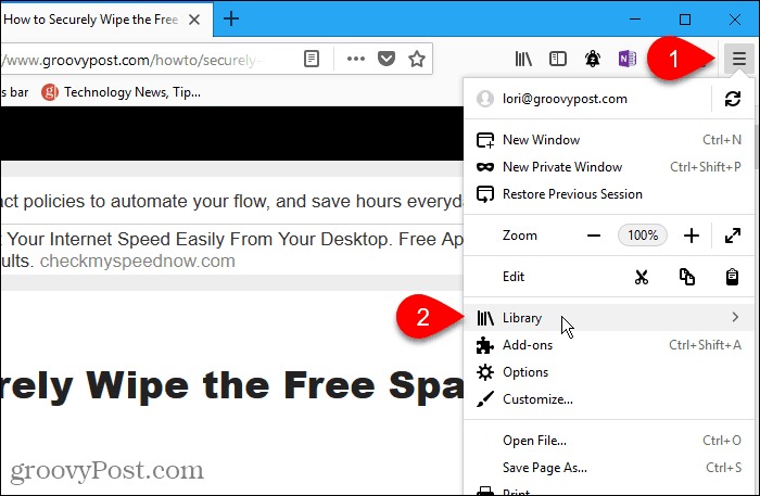Vælg Bibliotek i Firefox til Windows