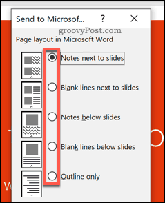 Formatering af indstillinger til PowerPoint-uddelinger