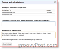 Skærmbillede af Google Voice Invitation