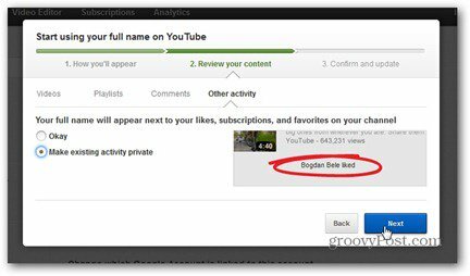 YouTube-kommentar med rigtigt navn gennemgang af indhold gør likes-abonnementer private